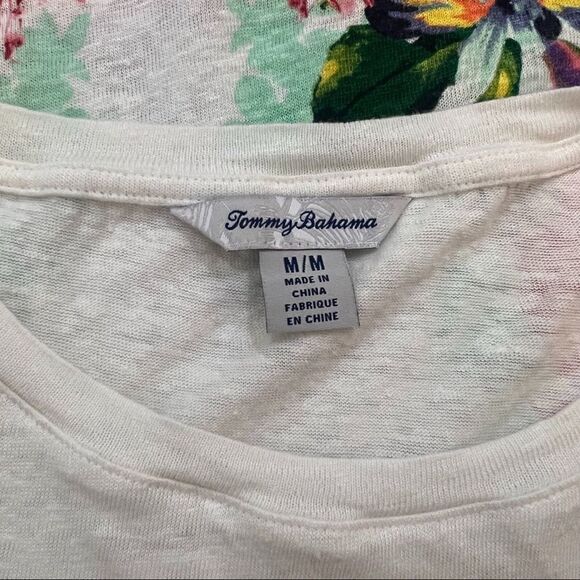 Tommy Bahamas Floral Linen Shirt. Short Sleeves. Semi Sheer. Side M. Great Cond! - Picture 6 of 8